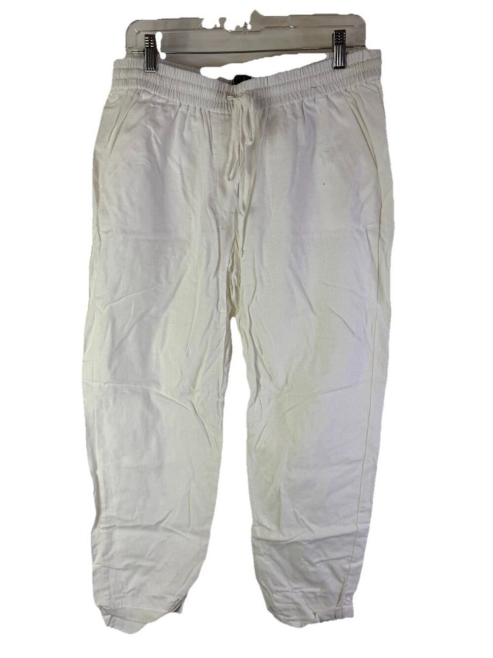 J. Crew Linen Cotton Drawstring Pull On Ankle Pants White AL464